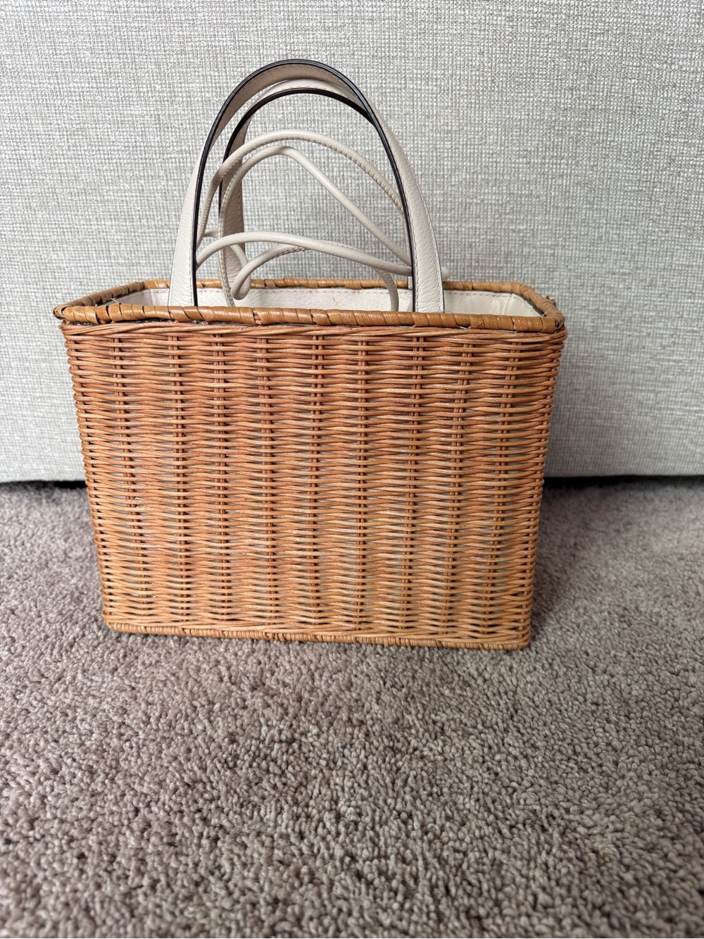 Kate Spade NY Woven Wicker bucket satchel bag floral canvas drawstring liner - Picture 6 of 16